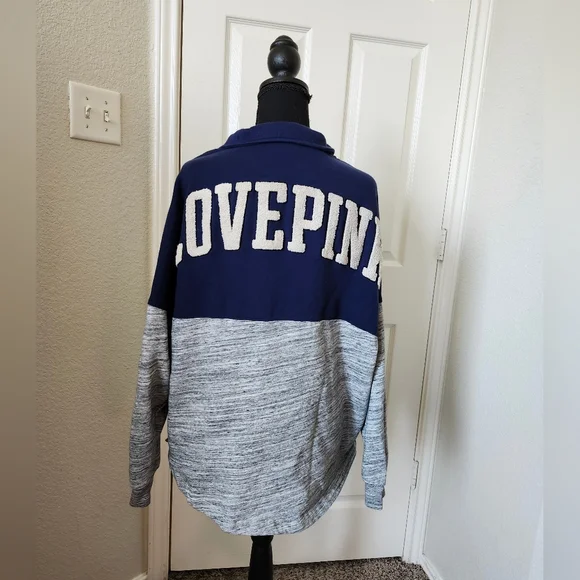 VS Pink Navy and Heatger Gray Quarter Zip Sweatshirt XL - Picture 3 of 14